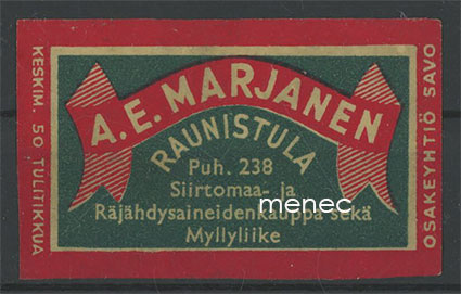 Kauppiasetiketti, A. E. Marjanen, Raunistula, Turku 