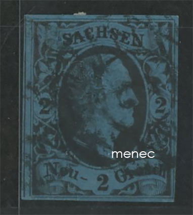Saksa, Sachsen, käyttösarjamerkki uudella paperilla, 2 Ngr, 1852/1855 