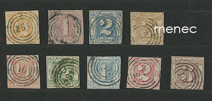Saksa, Thurn und Taxis, käyttösarjojen 1862-1864 ja 1866 leimattuja Silbergroschen-arvoja, 9 kpl 