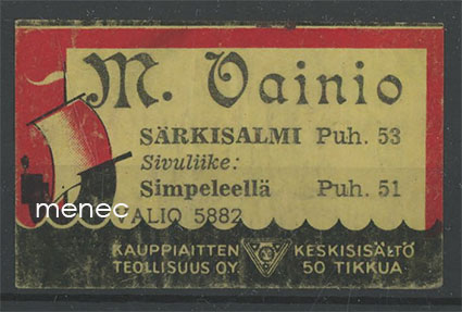 Kauppiasetiketti, M. Vainio, Särkisalmi, Parikkala 