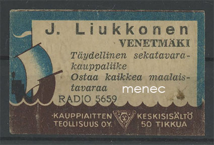 Kauppiasetiketti,  J. Liukkonen, Venetmäki, Pieksämäki 
