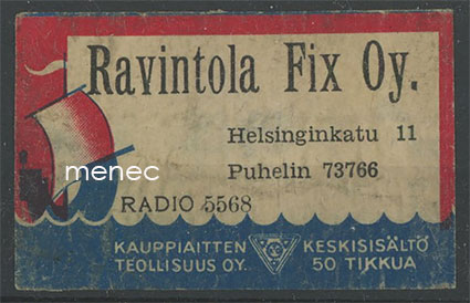 Kauppiasetiketti, Ravintola Fix, Helsinginkatu 11 