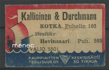 Kauppiasetiketti, Kallioinen & Durchmann, Kotka 