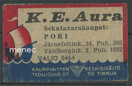Kauppiasetiketti, K. E. Aura, Pori 