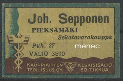 Kauppiasetiketti, Joh. Sepponen, Pieksämäki 