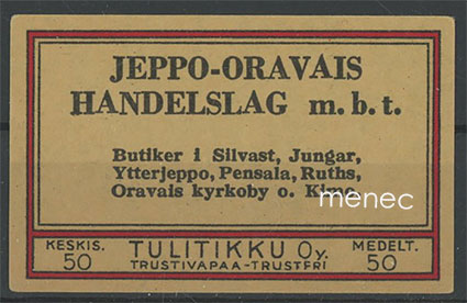 Kauppiasetiketti, Jeppo-Oravais Handelslag 