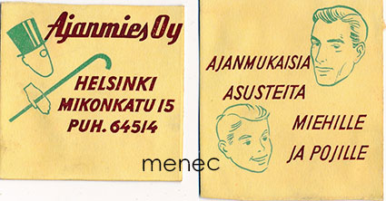 Tulitikkuetiketti, litteän askin kannet, Ajanmies, Helsinki 