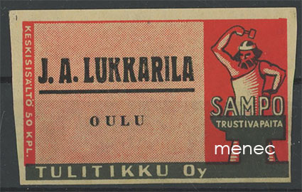 Seppä-etiketti, J. A. Lukkarila, Oulu 