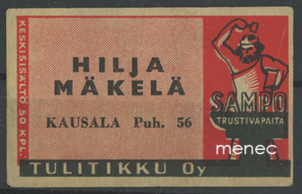 Seppä-etiketti, Hilja Mäkelä, Kausala, Iitti 