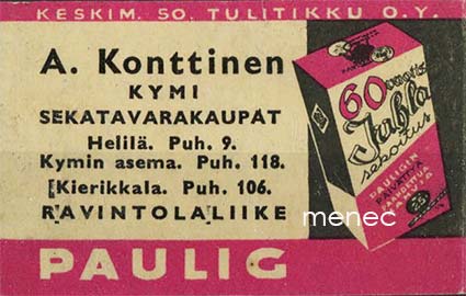 Kauppiasetiketti, Paulig, A. Konttinen, Kymi, Helilä 