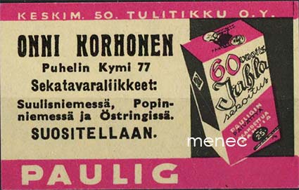 Kauppiasetiketti, Paulig, Onni Korhonen, Kymi 