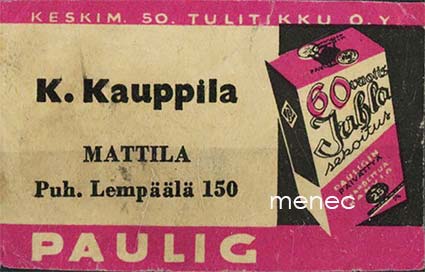 Kauppiasetiketti, Paulig, K. Kauppila, Mattila, Lempäälä 