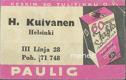 Kauppiasetiketti, Paulig, H. Kuivanen, Helsinki 