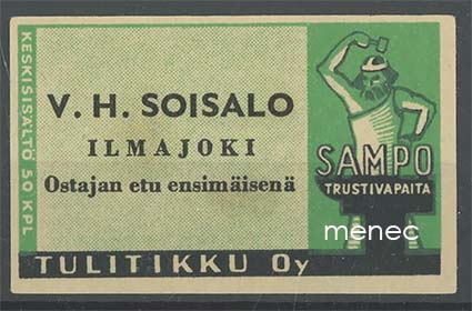 Seppä-etiketti, vihreä, V. H. Soisalo, Ilmajoki 