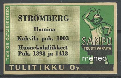 Seppä-etiketti, vihreä, Strömberg, Hamina 