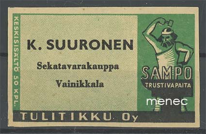 Seppä-etiketti, vihreä, K. Suuronen, Vainikkala 