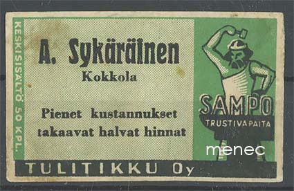 Seppä-etiketti, vihreä, A. Sykäräinen, Kokkola 