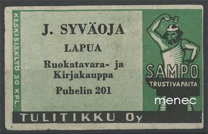 Seppä-etiketti, vihreä, J. Syväoja, Lapua 