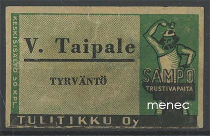 Seppä-etiketti, vihreä, V. Taipale, Tyrväntö 