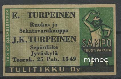 Seppä-etiketti, vihreä, E. Turpeinen & J. K. Turpeinen, Jyväskylä 