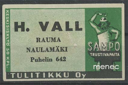Seppä-etiketti, vihreä, H. Vall, Rauma, Naulamäki 