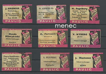 Paulig-kauppiasetikettejä, vajaakuntoisia, 9 kpl 