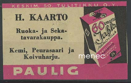 Kauppiasetiketti, Paulig, H. Kaarto, Kemi, Peurasaari ja Koivuharju 
