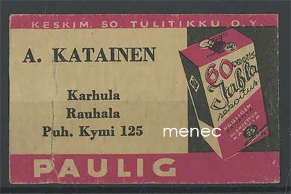 Kauppiasetiketti, Paulig, A. Katainen, Karhula, Rauhala 
