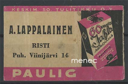 Kauppiasetiketti, Paulig, A. Lappalainen, Risti, Viinijärvi 
