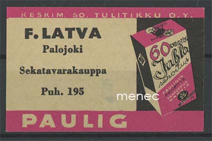 Kauppiasetiketti, Paulig, F. Latva, Palojoki 