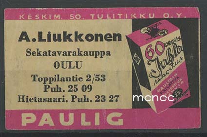 Kauppiasetiketti, Paulig, A. Liukkonen, Oulu 
