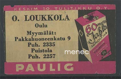 Kauppiasetiketti, Paulig, O. Loukkola, Oulu 
