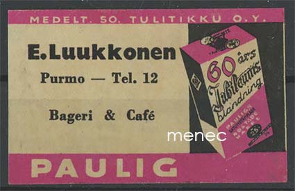 Kauppiasetiketti, Paulig, E. Luukkonen, Purmo 