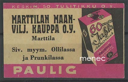 Kauppiasetiketti, Paulig, Marttilan Maanvilj. Kauppa 