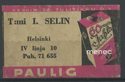 Kauppiasetiketti, Paulig, T:mi I. Selin, Helsinki 