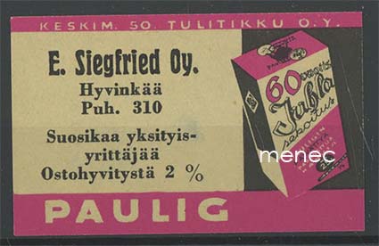 Kauppiasetiketti, Paulig, E. Siegfried Oy, Hyvinkää 
