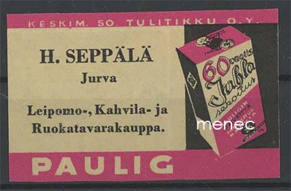 Kauppiasetiketti, Paulig, E. A. Strandell, Kotiranta, Vaasa 