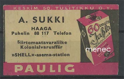 Kauppiasetiketti, Paulig, A. Sukki, Haaga, Helsinki 