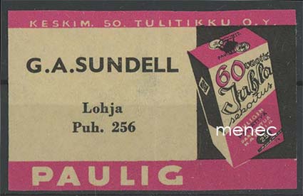 Kauppiasetiketti, Paulig, G. A. Sundell, Lohja 