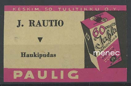 Kauppiasetiketti, Paulig, J. Rautio, Haukipudas 