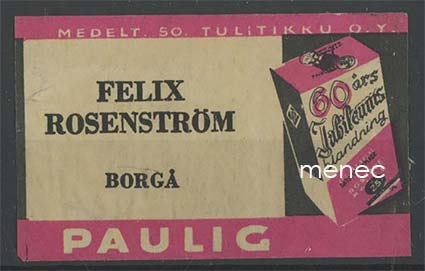 Kauppiasetiketti, Paulig, Felix Rosenström, Porvoo 