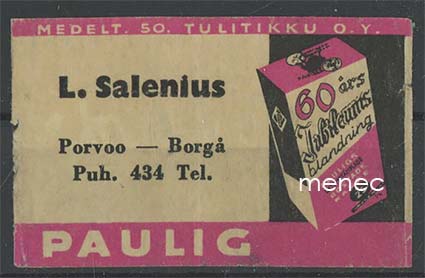 Kauppiasetiketti, Paulig, L. Salenius, Porvoo 