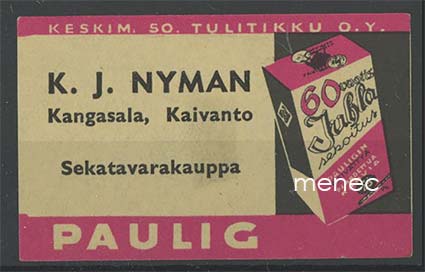 Kauppiasetiketti, Paulig, K. J. Nyman, Kangasala, Kaivanto 