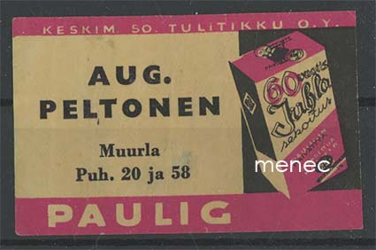 Kauppiasetiketti, Paulig, Aug. Peltonen, Muurla 
