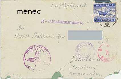 SS-Luftfeldpost, postimerkillä, suomalaiselta SS-mieheltä / SS-vapaaehtoistoimisto 