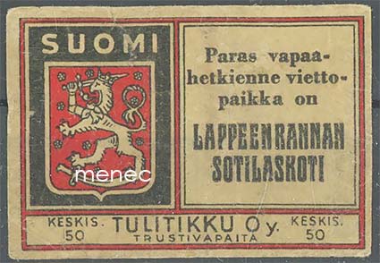 Tulitikkuetiketti, Lappeenrannan Sotilaskoti 