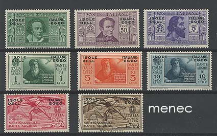 Italia, Egean saaret, Dante-seura 1932, 8 kpl 