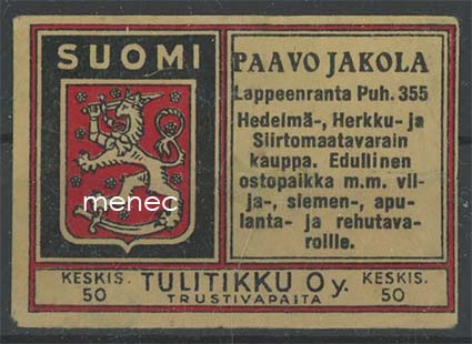 Tulitikkuetiketti, Paavo Jakola, Lappeenranta 