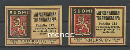 Tulitikkuetiketti, Lappeenrannan Tupakkakauppa, 2 eri ladelmaa 