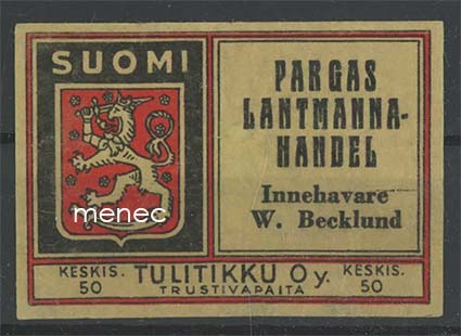 Tulitikkuetiketti, Pargas Lantmannahandel 
